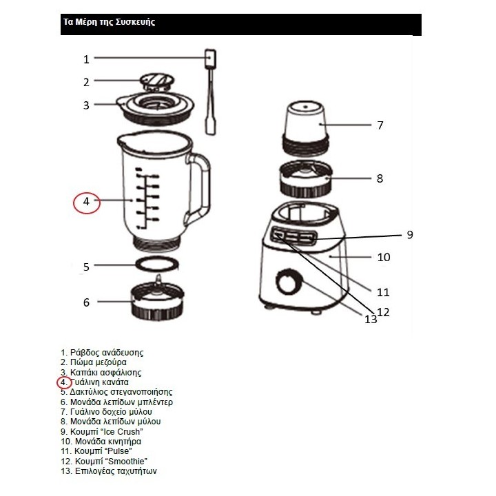 Γυάλινη κανάτα μπλέντερ IZZY BL 633A original IZZY BLK0011