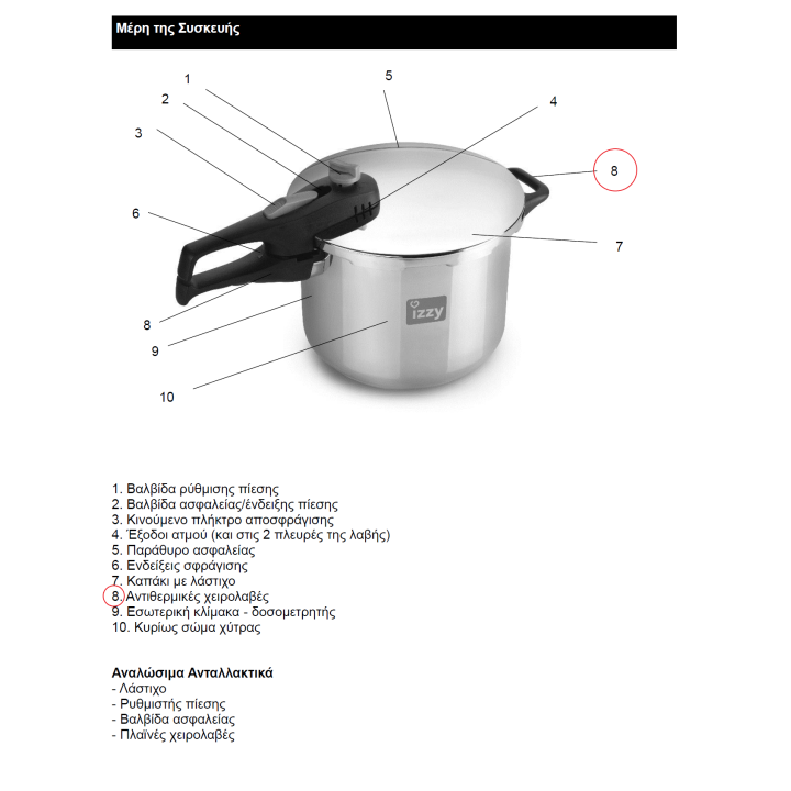 Λαβή πλαϊνή χύτρας ταχύτητος IZZY original IZZY XITR0218