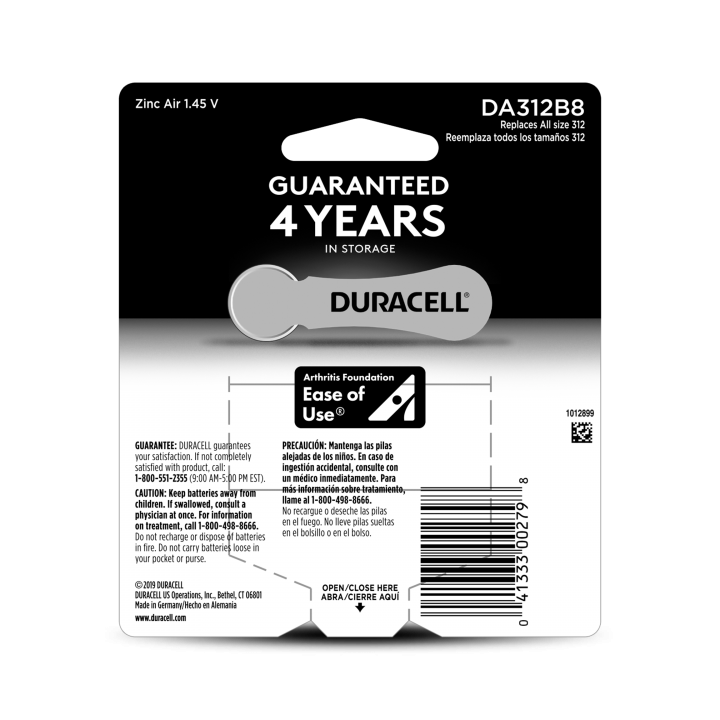 Μπαταρία ακουστικών βαρηκοΐας ZA312, 1.45V, σε blister 6 μπαταριών DURACELL DURACELL ZAIR0312