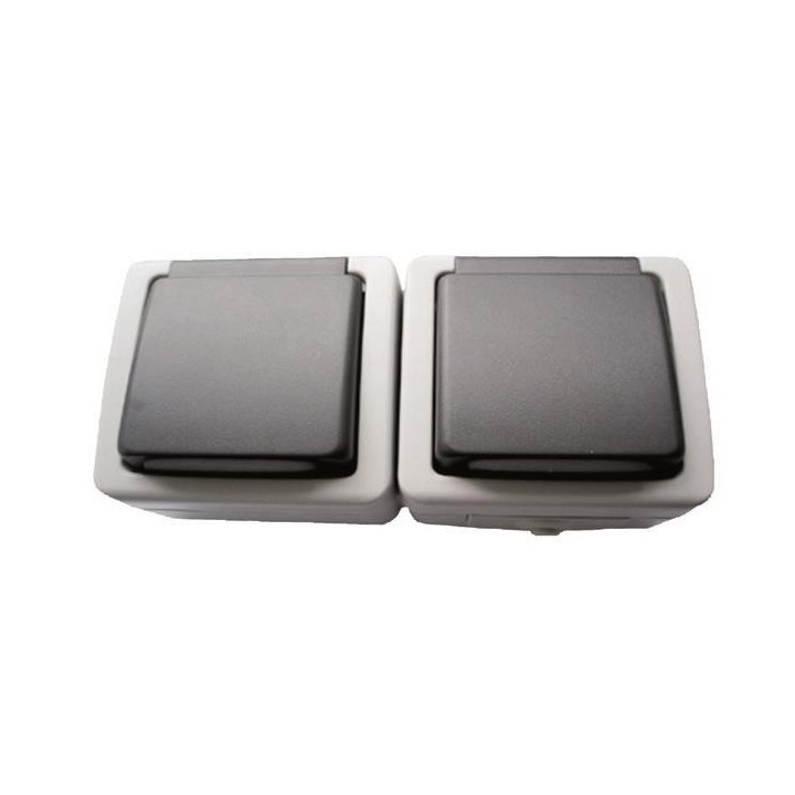 Πρίζα σούκο διπλή στεγανή εξωτερική γκρί ΓΕΝΙΚΗΣ ΧΡΗΣΗΣ