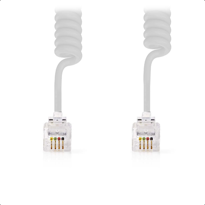 Tηλεφωνικό καλώδιο σπιράλ ακουστικού συσκεύης RJ11 αρσενικό σε RJ11 αρσενικό 1.5m λευκό ΓΕΝΙΚΗΣ ΧΡΗΣΗΣ KRJ1101