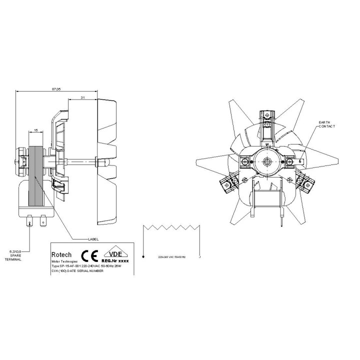Ανεμιστήρας αερόθερμου φούρνου κουζίνας ARCELIK/BEKO/MIELE/KORTING replica KÖRTING  MF0013