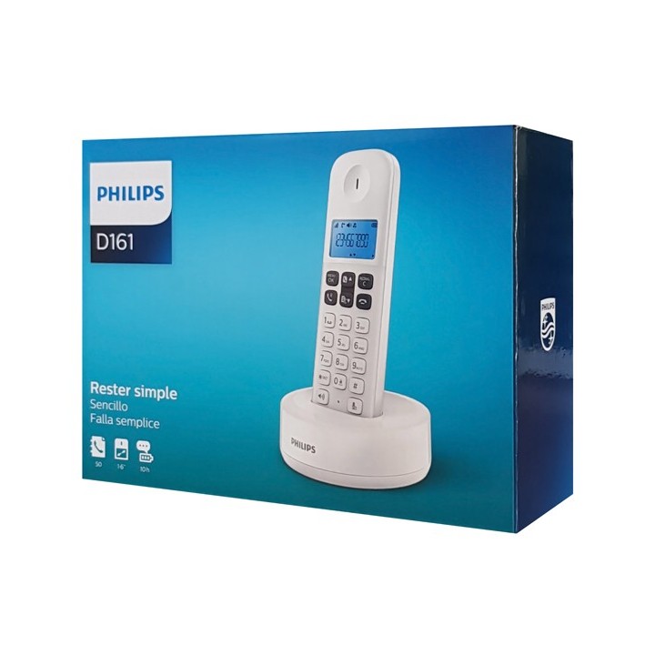 Ασύρματη τηλεφωνική συσκευή άσπρη D1611W/34 PHILIPS με λειτουργία ανοιχτής ακρόασης