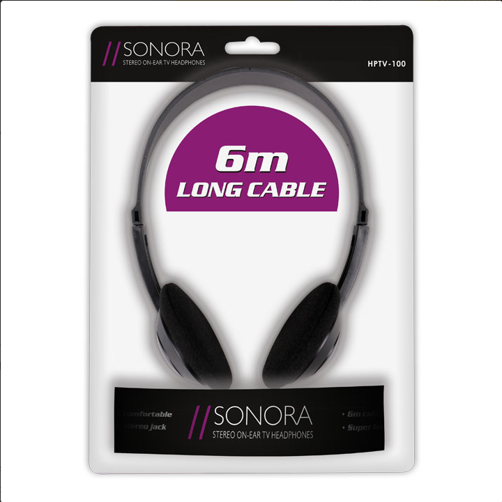 Ενσύρματα, on-ear στερεοφωνικά ακουστικά τηλεόρασης, με καλώδιο μήκους 6m SONORA HPTV-100