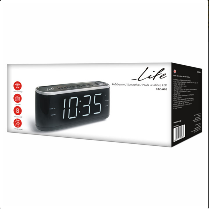 Ραδιόφωνο / Ρολόι / Ξυπνητήρι με οθόνη LED και ψηφία 1.8" LIFE  221-0082