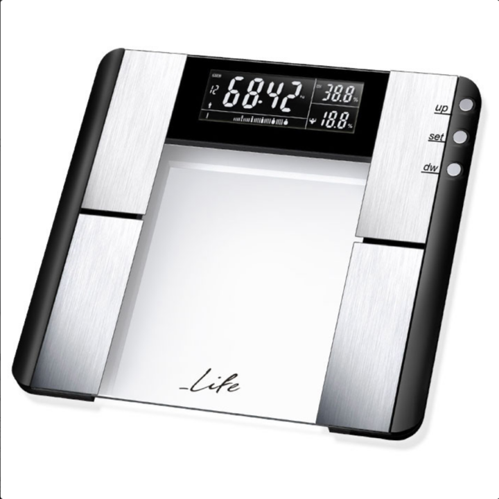 Γυάλινη ηλεκτρονική ζυγαριά μπάνιου με λιπομέτρηση, 7 σε 1 LIFE