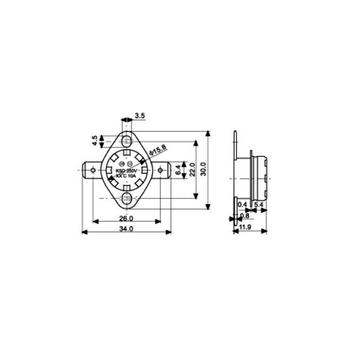 Metal contact thermostat Φ15.8 with screw base 140°C 10A/250V NC GENERAL USE