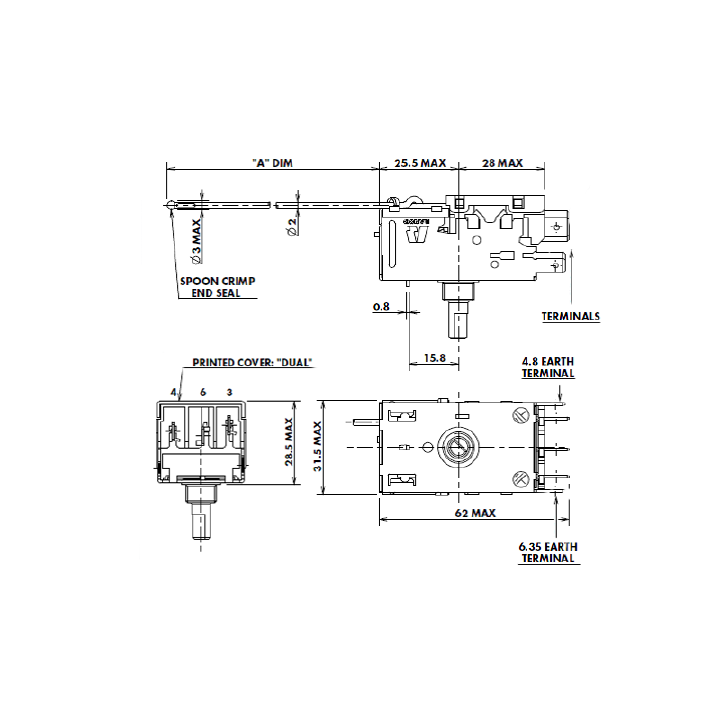 Θερμοστάτης (K59L1102 - RANCO 3 επαφών) δίπορτου ψυγείου (min:+3,5/-11°C max:+3,5/-26°C X 1200mm capilary)