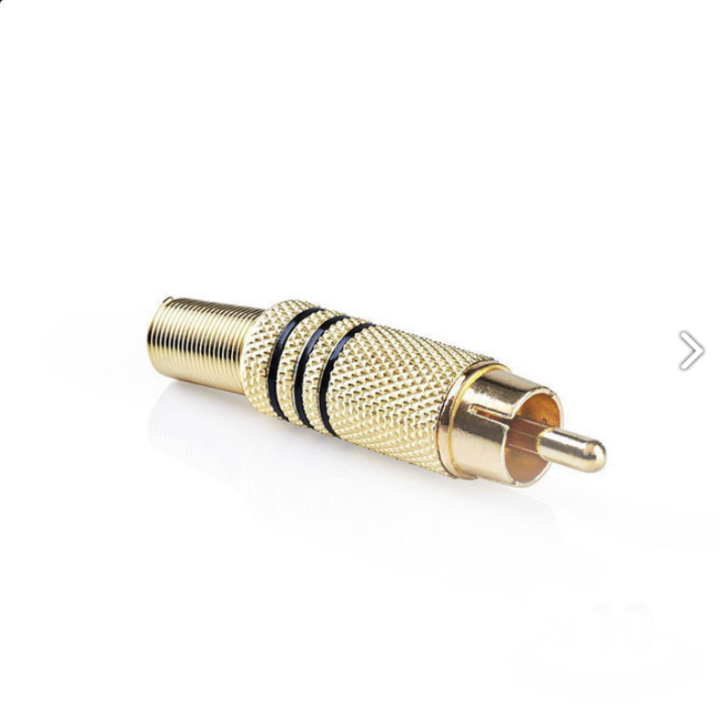 Gold-plated RCA cable plug, male, black, GENERAL USE