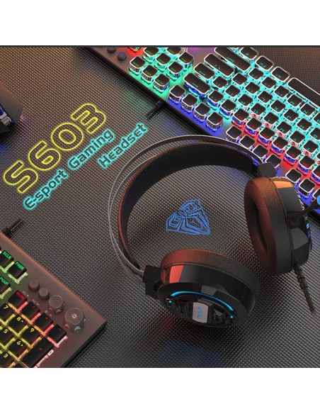 AULA gaming headset Mountain S603, RGB, 3.5mm, 50mm, μαύρο  AUL-S603