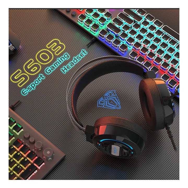 AULA gaming headset Mountain S603, RGB, 3.5mm, 50mm, μαύρο  AUL-S603