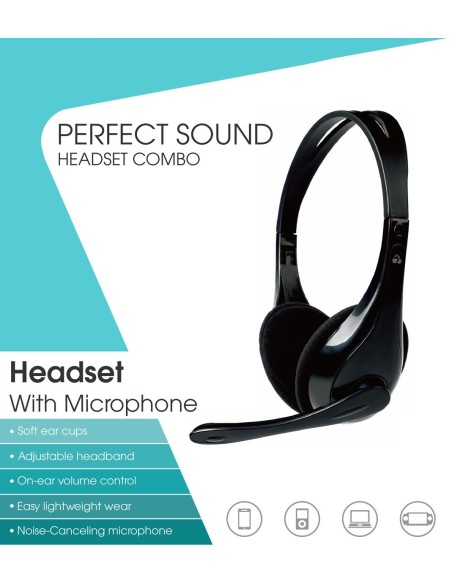 Headphones με μικρόφωνο PT-734 105dB, 40mm, 3.5mm, 1.8m, μαύρο  PT-734