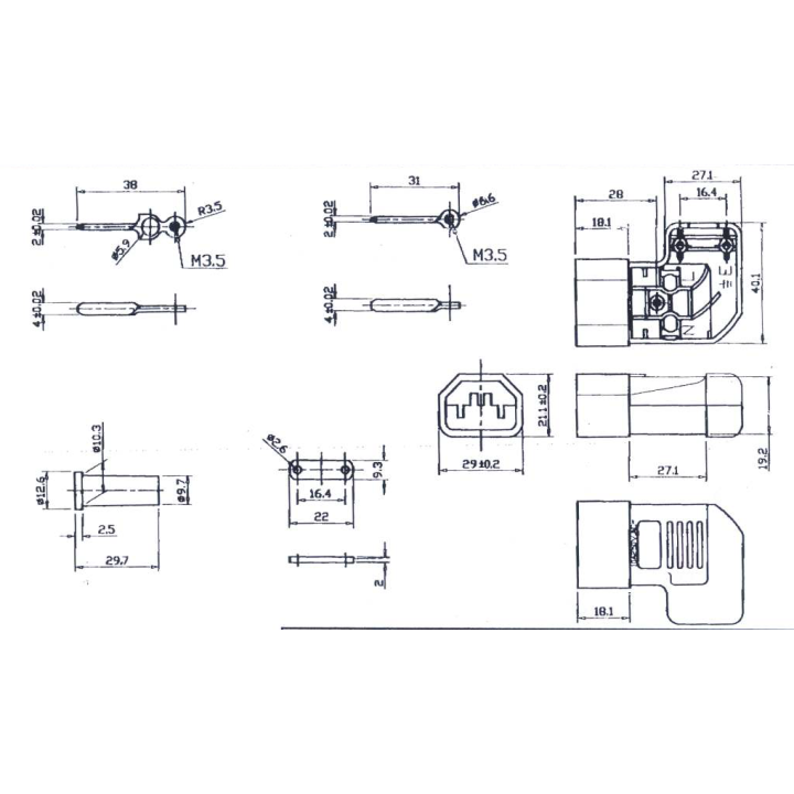Φις τροφοδοσίας αρσενικό γωνιακό AC ΓΕΝΙΚΗΣ ΧΡΗΣΗΣ ΓΕΝΙΚΗΣ ΧΡΗΣΗΣ TRF0004