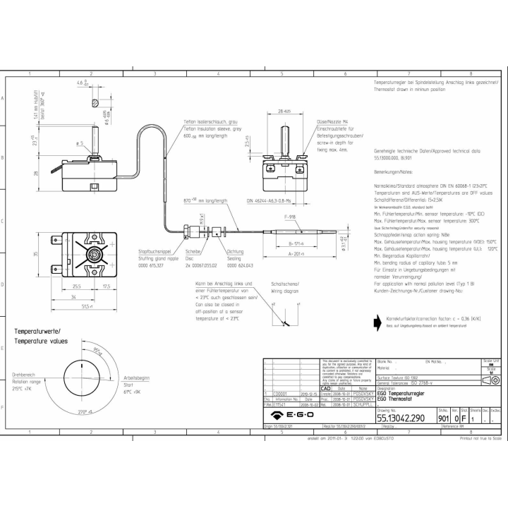 Θερμοστάτης φούρνου κουζίνας βακελιτής με 2 επαφές EGO replica