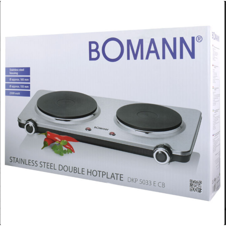 Επιτραπέζια ανοξείδωτη ηλεκτρική εστία διπλή, 2500W