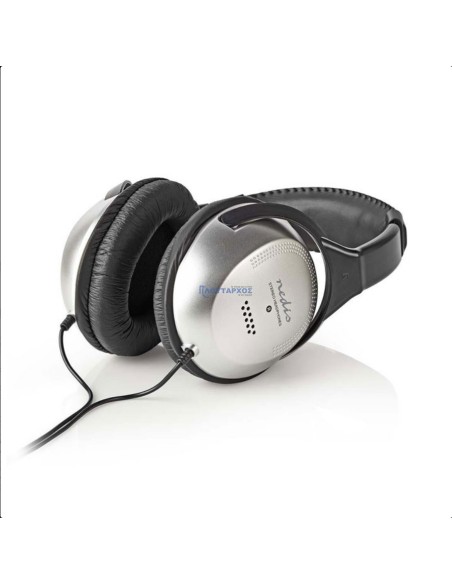 Ακουστικά με 6 μέτρα καλώδιο και έλεγχο έντασης, σε ασημί/μαύρο χρώμα.  141-0136