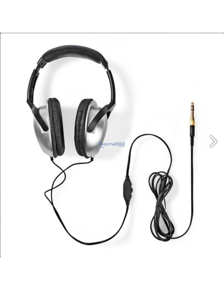 Ακουστικά με 6 μέτρα καλώδιο και έλεγχο έντασης, σε ασημί/μαύρο χρώμα.  141-0136