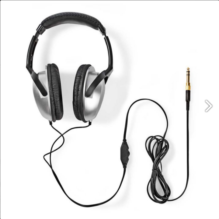 Ακουστικά με 6 μέτρα καλώδιο και έλεγχο έντασης, σε ασημί/μαύρο χρώμα.  141-0136