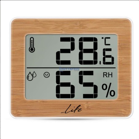 Ψηφιακό θερμόμετρο / υγρόμετρο εσωτερικού χώρου, με bamboo πρόσοψη. LIFE Gem Bamboo Edition