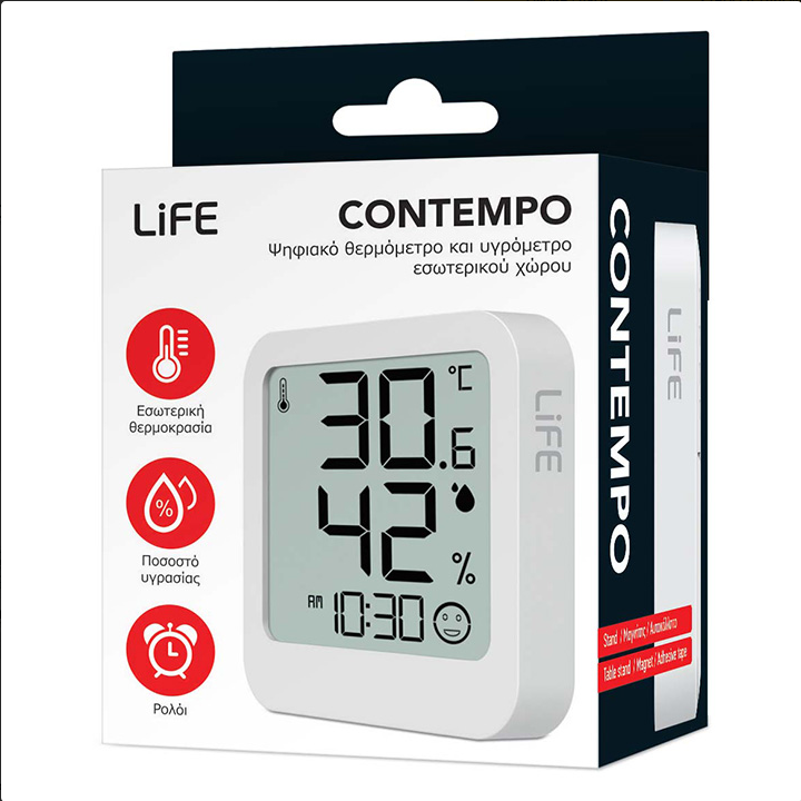 Ψηφιακό θερμόμετρο και υγρόμετρο εσωτερικού χώρου LIFE CONTEMPO WHITE