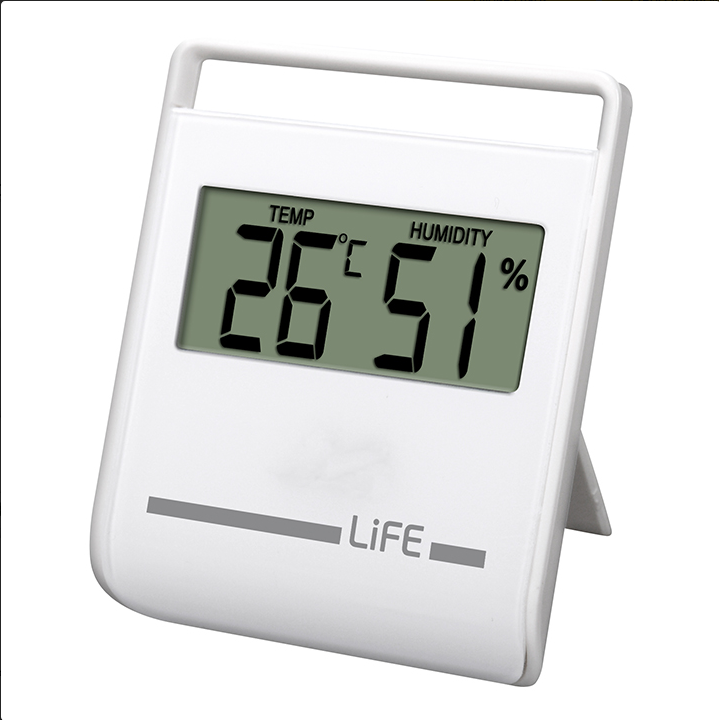Ψηφιακό θερμόμετρο / υγρόμετρο εσωτερικού χώρου, σε λευκό χρώμα. LIFE FLEXY