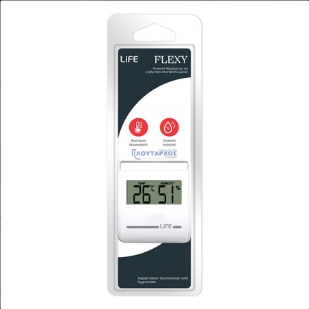 Ψηφιακό θερμόμετρο / υγρόμετρο εσωτερικού χώρου, σε λευκό χρώμα. LIFE FLEXY