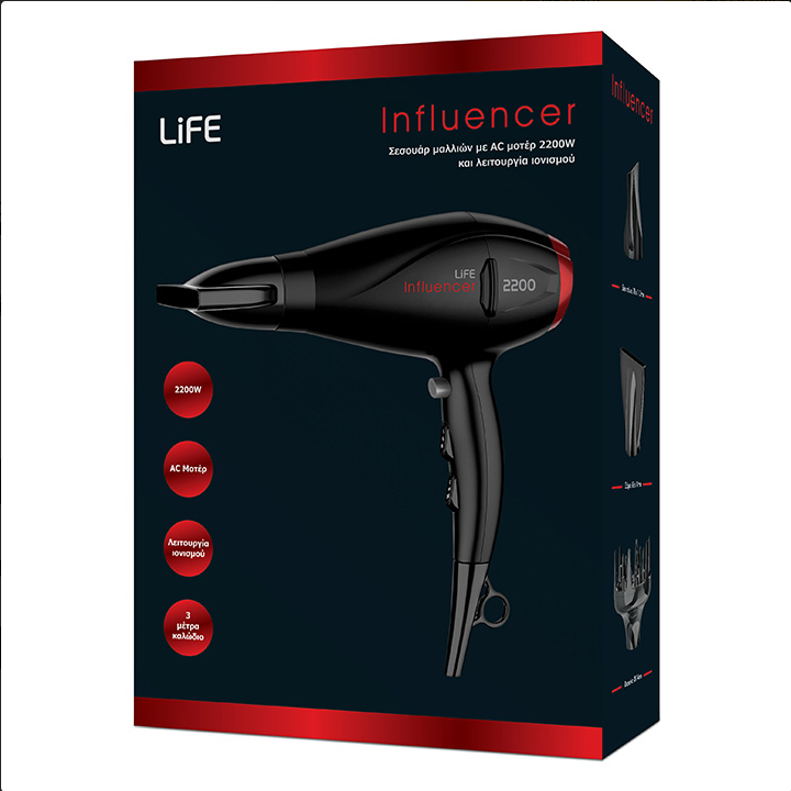 Σεσουάρ μαλλιών με AC μοτέρ 2200W και λειτουργία ιονισμού LIFE INFLUENCER