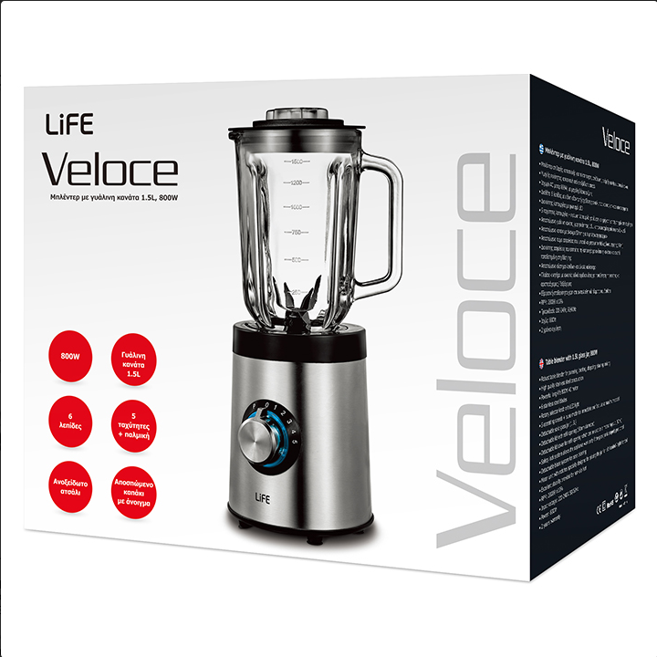Μπλέντερ με γυάλινη κανάτα 1.5L, 800W LIFE LIFE VELOCE