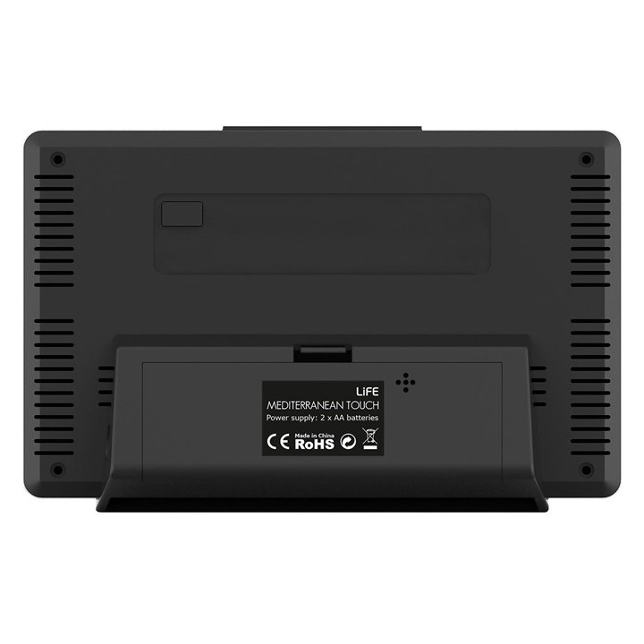 Μετεωρολογικός σταθμός με πλήκτρα αφής στην οθόνη και ασύρματο εξωτερικό αισθητήρα.