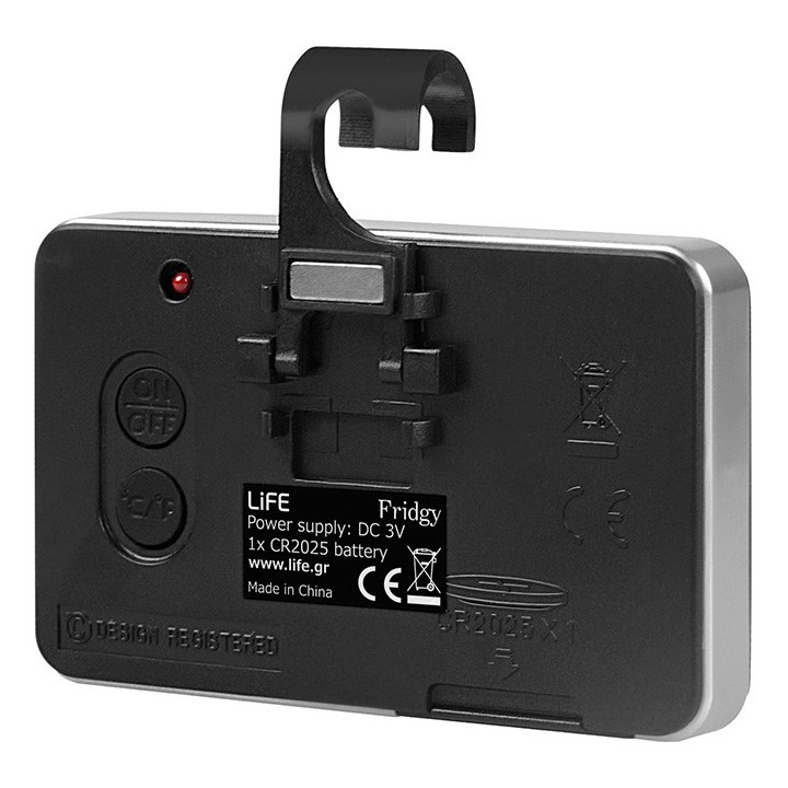 Ψηφιακό θερμόμετρο ψυγείου & εσωτερικού χώρου, μικρού μεγέθους, σε μαύρο χρώμα με ασημί περίγγραμμα. LIFE Fridgy