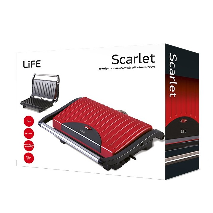 Τοστιέρα με grill πλάκες, 700W LIFE Scarlet LIFE Scarlet