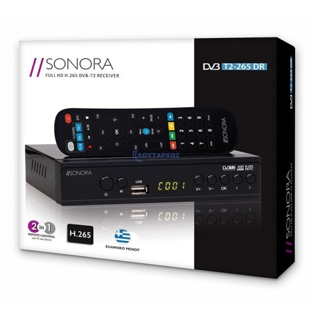 Επίγειος ψηφιακός δέκτης MPEG-4 / H.265 / FULL HD, με τηλεχειριστήριο 2 σε 1 για τηλεόραση και δέκτη SONORA DVB-T2 H265 SONOR...