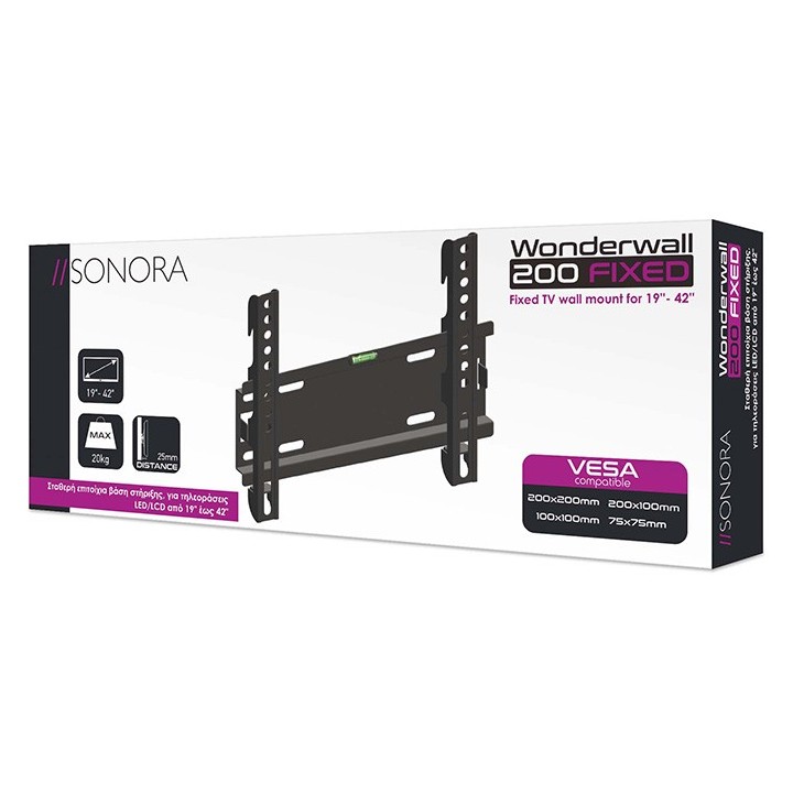 Σταθερή επιτοίχια βάση στήριξης, για τηλεοράσεις LED/LCD από 19" έως 42" SONORA WonderWall 200 Fixed SONORA WonderWall 200 Fixed