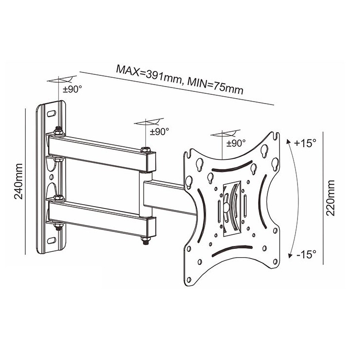 Επιτοίχια βάση στήριξης με 2 βραχίονες και ρύθμιση κλίσης, για τηλεοράσεις LED/LCD από 19" έως 42" SONORA