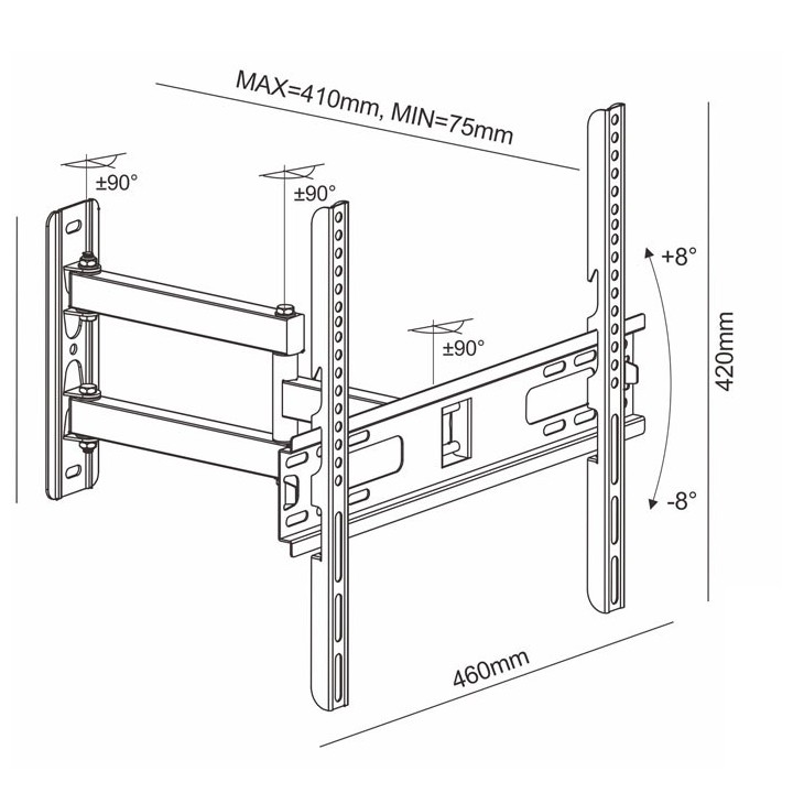 Επιτοίχια βάση στήριξης με 2 βραχίονες και ρύθμιση κλίσης, για τηλεοράσεις LED/LCD από 32" έως 55" SONORA WonderWall 400 Full...