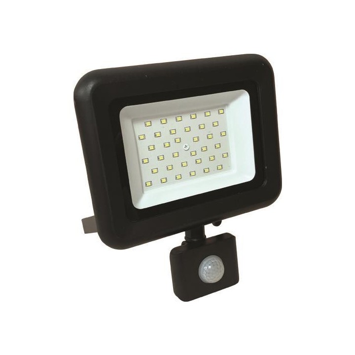 Προβολέας LED 30W SMD με περιστρεφόμενο ανιχνευτή κίνησης μαύρος IP44 3000Κ PLUS EUROLAMP 147-69638