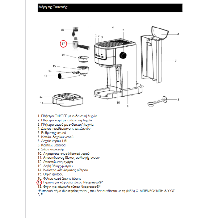 copy of Λαβή καφετιέρας εσπρέσσο με θήκη DELONGHI original