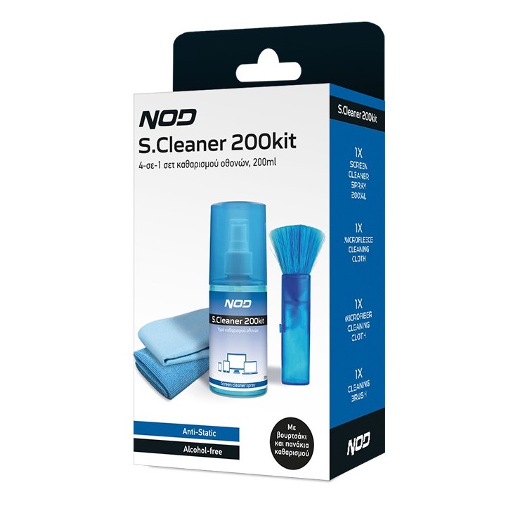 NOD S.CLEANER 200KIT 4-σε-1 σετ καθαρισμού οθονών, 200ml MELICONI 141-0237