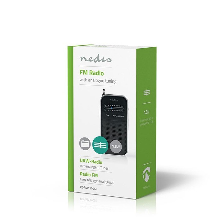 Μini φορητό ραδιόφωνο FM/ΑΜ, σε μαύρο/ασημί χρώμ NEDIS NEDIS 233-1848