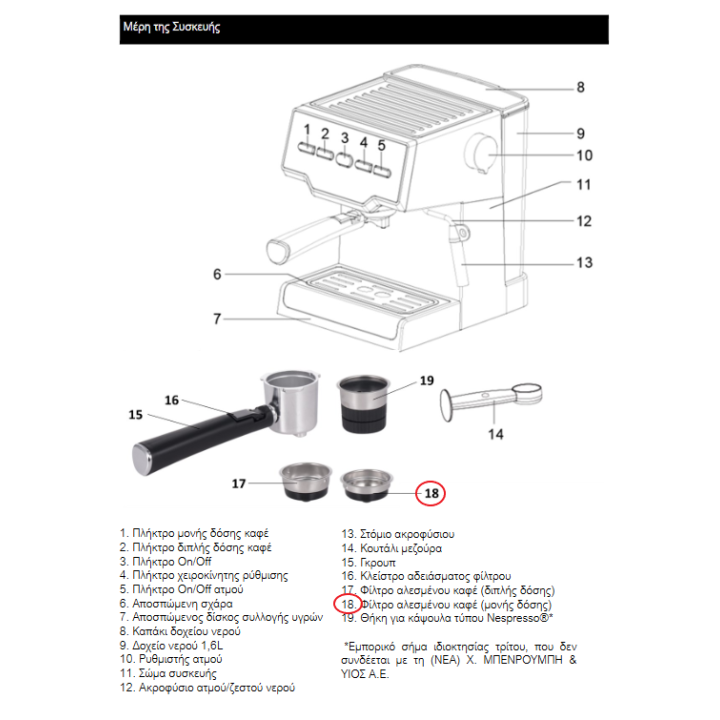 copy of Λαβή καφετιέρας εσπρέσσο χωρίς φίλτρο IZZY original