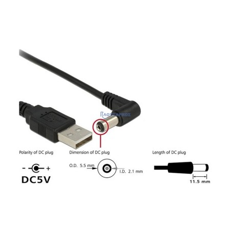 Καλώδιο USB σε DC 5.5x2.1mm 1.5 γωνιακό μαύρο  USBDC0001