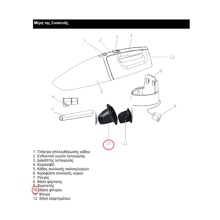 Θήκη φίλτρου για σκουπάκι επαναφορτιζόμενο Cosmos 7.4V IZ-4004 IZZY original IZZY SKXFIL0050B