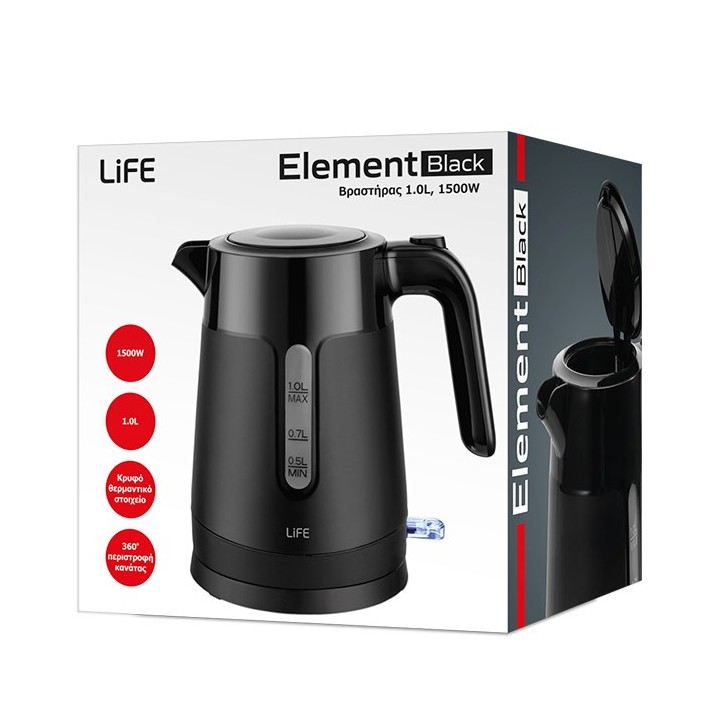 Βραστήρας 1L, 1300-1500W LIFE ELEMENT ΜΑΥΡΟ LIFE ELEMENT BLACK