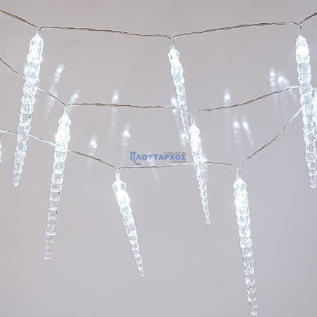 Λαμπάκια led βροχή με μικρούς και μεγάλους κρύσταλους σε σειρά 20L με λευκό σύρμα και λευκό χρώμα EUROLAMP 600-11433