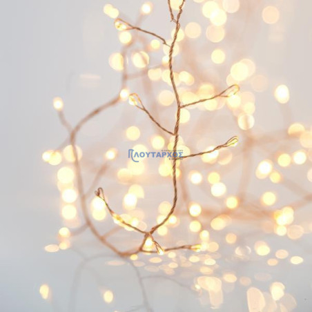 Λαμπάκια led CLUSTER εσωτερικού και εξωτερικού χώρου σε σειρά 300L με μπρονζέ σύρμα και θερμό χρώμα EUROLAMP 600-11716