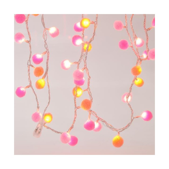 Λαμπάκια led εσωτερικού και εξωτερικού χώρου σειράς 100L με λευκές και ροζ γουνινές μπάλες λευκό καλώδιο EUROLAMP 600-11289