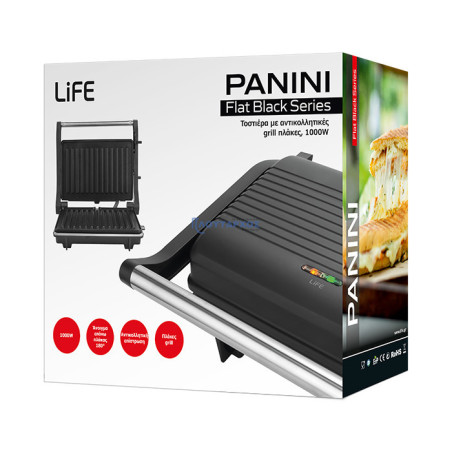 Τοστιέρα με αντικολλητικές grill πλάκες, 1000W LIFE LIFE PANINI Τοστιέρα με αντικολλητικές grill πλάκες, 1000W LIFE LIFE PANINI