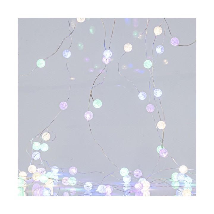 Λαμπάκια led με κρακελέ μπάλες κουρτίνα 140x100cm σε σειρά 140L με λευκό σύρμα και χρωματιστά led EUROLAMP 600-11434