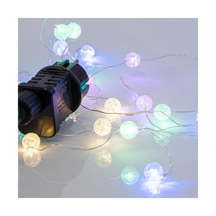 Λαμπάκια led με κρακελέ μπάλες κουρτίνα 140x100cm σε σειρά 140L με λευκό σύρμα και χρωματιστά led EUROLAMP 600-11434