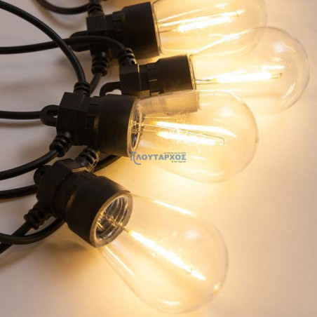 Λαμπάκια led σε γιρλάντα εσωτερικού και εξωτερικού χώρου σειράς 10L με διάφανες μπάλες μαύρο καλώδιο θερμό χρώμα EUROLAMP EUR...
